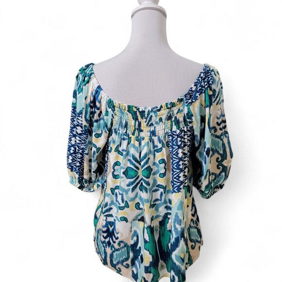 Cupio Size S Green Ikat Short Sleeve Square Neck Printed Top, NEW w/Tag - Picture 7 of 16